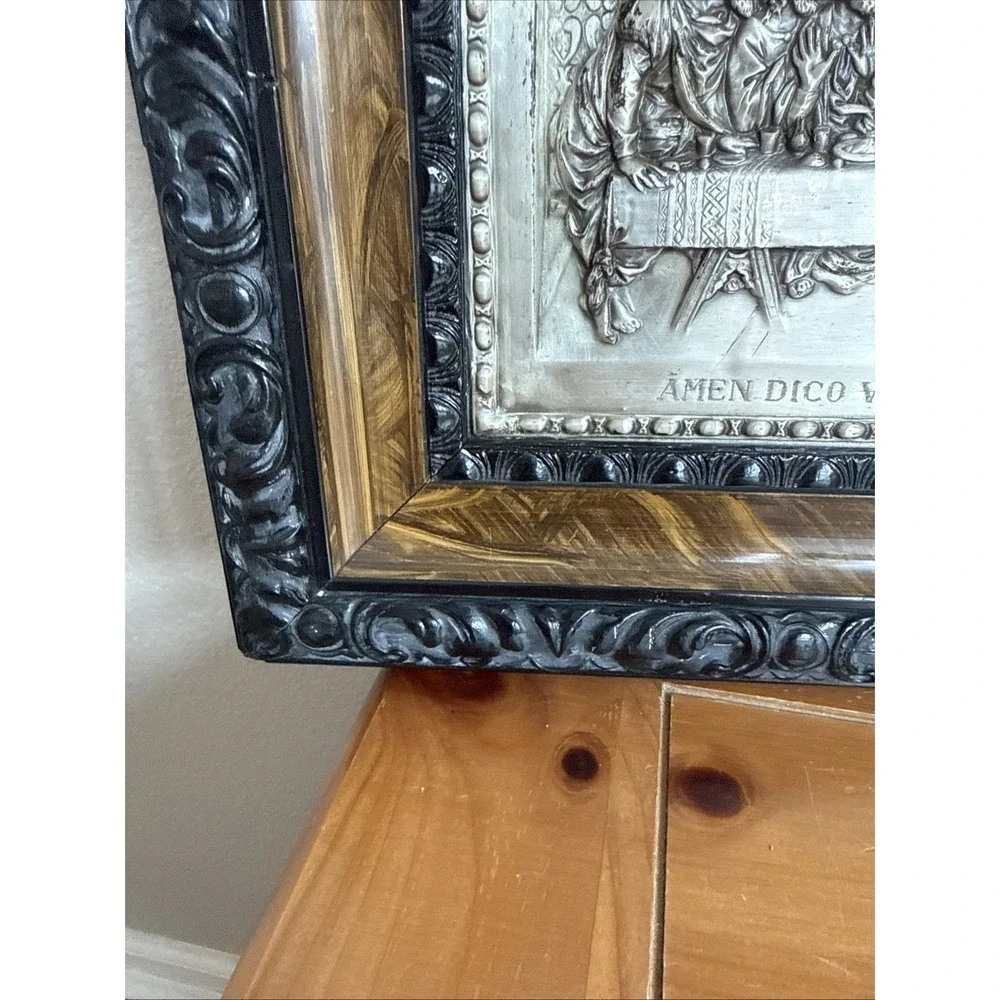 Vtg Made In Spain Aluminum Raised Relief The Last Supper Framed‎ Wall Art 12x18